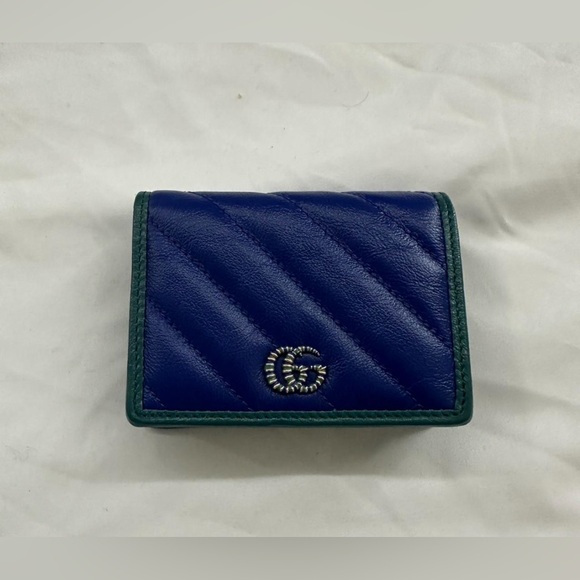 Diagonal Torchon GG Marmont Card Case Imperial Blue Pavone - Picture 1 of 3